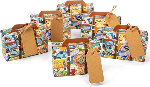 VGOODALL 50PCS Suitcase Favor Boxes, Mini Suitcase Party Favor Box Vintage Style with Tags, Wedding Travel Theme Party Decor in Saudi Arabia