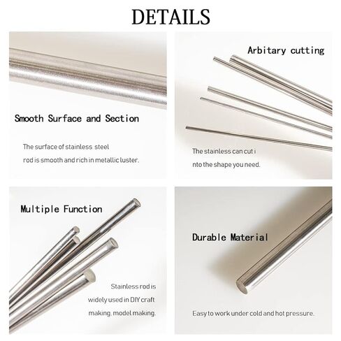 3Pcs 3/8" × 12" Length 304 Stainless Steel Rods, Metal Shaft Rod for DIY Craft, Industry, Metal Working Hobbies(3pcs, 3/8" × 12") in Kuwait