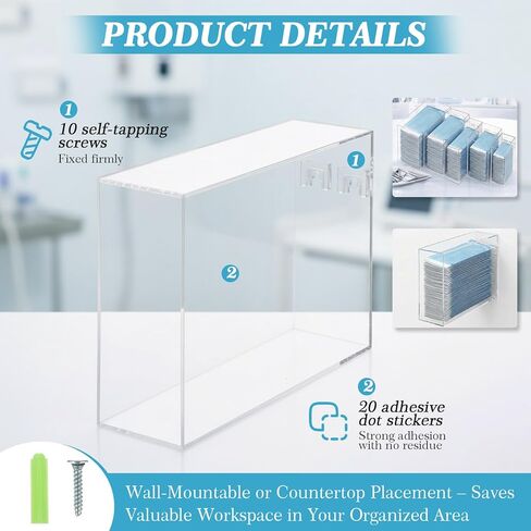 Novabright Dental Pouch Organizer Wall Mount, 5-Slot Acrylic Dispenser for Self-Sealing Instrument Pouches, Clear Medical Supply Holder for Clinic Tattoo Salon in Kuwait