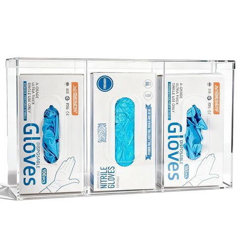 SEANADO Double Glove Box Holder Wall Mount Glove Dispenser with Lid, 2 Compartments Hygiene Station Storage Box for Face Masks, Beard Nets, Hairnets, Plastic Bags, Shoe Cover - 10.9 x 10.2 x 3.5 inch in Kuwait