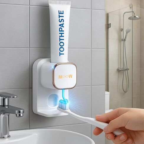 MAAW Infrared Toothpaste Pump Dispenser, USB Rechargeable – White/Gold in Saudi Arabia