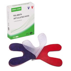 Articulating Paper Dental Carbon Paper 72 Sheets, 100 μm Thick Dental Bite Papers with Separating Film, Horseshoe Shape Doubled Side Occlusion Papers for Occlusal Adjustment, Blue/Red in Kuwait
