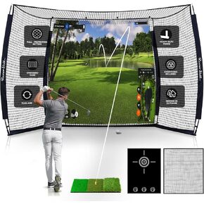 Golf Hitting Net with Impact Screen, Golf Cage, Golf Simulator Enclosure w/Hitting Mat, Target Cloth, Side Nets for Chipping Driving Equipment for Home Indoor Outdoor Backyard & Garage in Kuwait