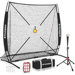 Storgem 6'X6' شبكة تدريب البيسبول اللينة، شبكة بيسبول محمولة للضرب، والضرب، والنصب والميدان، وحقيبة حمل، ومنطقة الضرب، وتي شيرت الضرب، رائعة للأطفال والشباب البالغين in Kuwait