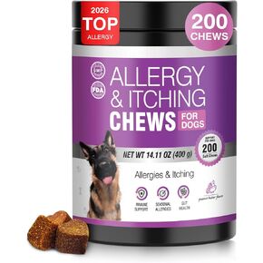 Dog Allergy Relief, Allergy Chews for Dogs 200pcs- Seasonal Itching Skin Relief Anti Itch Probiotics Vitamins for Dogs for Skin and Coat Allergies and Itchy in Kuwait