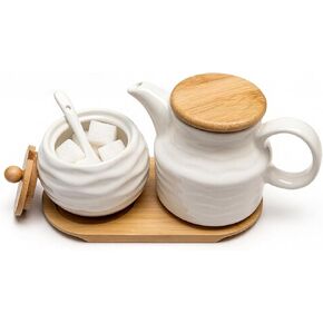 Ceramic Sugar and Creamer Container Set,12oz Cream Pitcher and 7.5oz Porcelain Sugar Bowl with Lid,Coffee Serving Set,Coffee Creamer and Sugar Set,Farmhouse Kitchen Home Cafe in Saudi Arabia