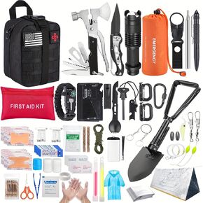 Survival Kit, 252Pcs Survival Gear First Aid Kit with Molle System Compatible Bag and Emergency Tent, Emergency Kit for Earthquake, Outdoor Adventure, Hiking, Hunting, Gifts for Men Women in Kuwait