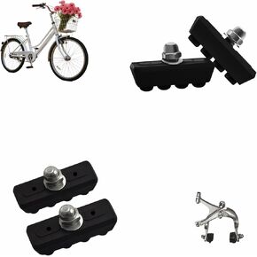 Bicycle Brake Pads 2-Pairs - Road Bike Caliper Brake Pads - Quiet All-Weather Brake Shoes with Quick Mud/Drain Slots - Compatible with Most C-Type Brake Systems (4 Pcs, Black) in Kuwait