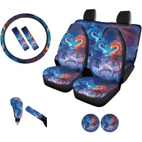 GIFTPUZZ Nebula Galaxy Car Front and Rear Seat Covers with Steering Wheel Cover Seat Belt Shoulder Pads Neoprene Gear Shift Knob and Handbrake Covers Car Coasters Universal Fit Truck SUV Purple Blue in Kuwait
