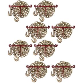 Mytee Products 3/8" Grade 70 Chain and Binder Kit | Includes (4) 3/8" - 1/2" Ratchet Load Binder & (4) 3/8" x 20' G70 Transport Chain w/Grab Hooks | 6600 lbs WLL for Flatbed Truck Trailer Tie Down in Kuwait