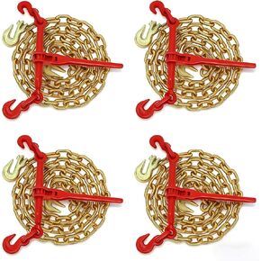 مجموعة ربط سلسلة G80 مع سلسلة - سلسلة نقل 3/8 بوصة × 10 أقدام وموثق تحميل السقاطة، 6600 رطل WLL لكل مجموعة، مجموعة ربط البضائع الثقيلة للشاحنة المسطحة والمقطورة، 4 عبوات in Kuwait