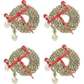 AAIN Chain and Binder Kit丨G80 3/8" x 10' Transport Chain and 3/8"-1/2" Load Binder丨Ratchet Chain Binders 9,200 LBS WLL丨Chain and Binder Set for Industrial Agricultural Traction Applications 4 Pack in Kuwait