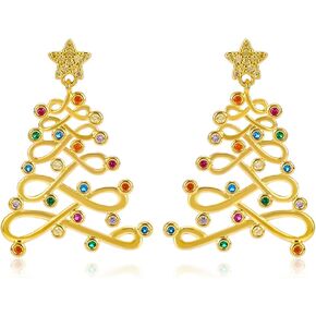 تتدلى أقراط عيد الميلاد HOHOHO للنساء 14K الذهب الأبيض مطلي الأحمر مكعب زركونيا HOHOHO إلكتروني أقراط مع المينا الأيائل قرن الوعل سانتا قبعة القوس قطرة سلسلة طويلة عطلة حفلة عيد الميلاد هدايا مجوهرات in Kuwait