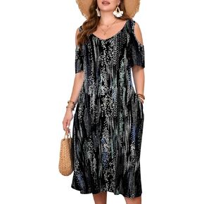 LARACE Plus Size Women Dress for Summer, Midi Women's Sundress, Casual V-Neck Short Sleeve Flowy T-Shirt Dresses with Pockets in Kuwait