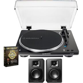 Audio-Technica AT-LP70XBT-BS Fully Automatic Wireless Belt-Drive Turntable, Black/Silver Bundle with AT-SP3X Bookshelf Speakers and Deco Gear CPS 26 Month Protection Pack (Beach-CPS- 26500) in Kuwait
