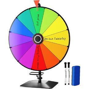 24 Inch Prize Wheel, Tabletop Spinning Wheel for Prizes, Prize Wheel Spinner with Stand & 12 Slots & Dry Erase & Eraser for Party, Carnival, Trade Show, Spinning Game in Kuwait