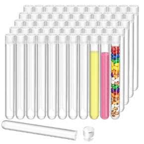100 Pcs Plastic Test Tubes with Caps, 16x150mm(25ml) Plastic Tube, Clear Test Tubes for Candy Seed Scientific Themed Birthday Party Supplies(White) in Saudi Arabia