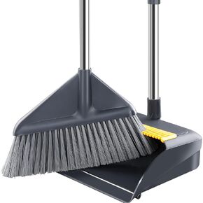 Broom and Dustpan Set for Home with 52 Inch Long Angled Handle - Stand Up Dustpan No Warping Metal Edge, Ergonomic Sweeping, 4 Layer Bristles and Hair Cleaning Teeth for Kitchen Office in Kuwait