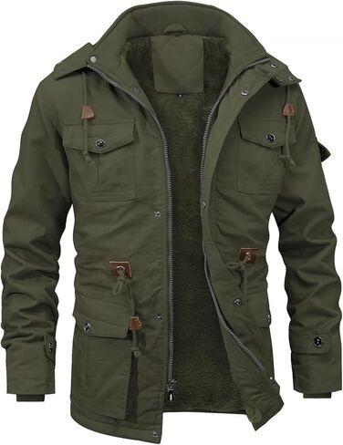INVACHI Thick Men's Winter Jacket Cotton Military Jackets Fleece Lined Work Coats Warm Cargo Jackets with Hooded in Kuwait