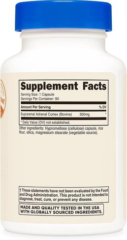 Nutricost Adrenal Glandular (350 مجم) 90 كبسولة - مكمل لقشرة الغدة الكظرية البقري، خالي من الكائنات المعدلة وراثيًا، وخالي من الغلوتين in Saudi Arabia