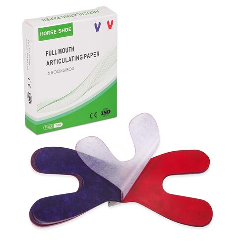 Articulating Paper Dental Carbon Paper 72 Sheets, 100 μm Thick Dental Bite Papers with Separating Film, Horseshoe Shape Doubled Side Occlusion Papers for Occlusal Adjustment, Blue/Red in Kuwait