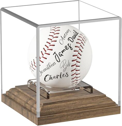 Baseball Case Display for Balls Walnut Wood Base Acrylic Baseball Display Case Baseball Holder Stand Cube Memorabilia Showcase Autograph Ball Protector for Official Size Ball Display in Saudi Arabia