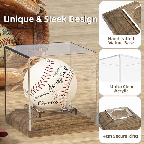Baseball Case Display for Balls Walnut Wood Base Acrylic Baseball Display Case Baseball Holder Stand Cube Memorabilia Showcase Autograph Ball Protector for Official Size Ball Display in Saudi Arabia