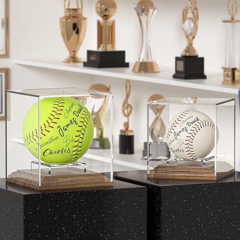 Baseball Case Display for Balls Walnut Wood Base Acrylic Baseball Display Case Baseball Holder Stand Cube Memorabilia Showcase Autograph Ball Protector for Official Size Ball Display in Saudi Arabia