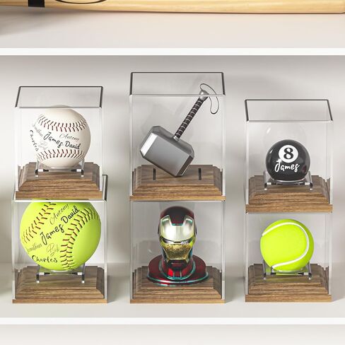 Baseball Case Display for Balls Walnut Wood Base Acrylic Baseball Display Case Baseball Holder Stand Cube Memorabilia Showcase Autograph Ball Protector for Official Size Ball Display in Saudi Arabia