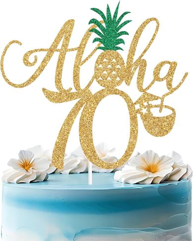 Gold Glitter Aloha 50 Cake Topper ، Hawaiian Happy 50th Cake Cake Decorations ، Summer Tropical Palm Leaves Flamingo Luau تحت عنوان 50 عيد ميلاد/ذكرى لحفلات الذكرى السنوية in Kuwait