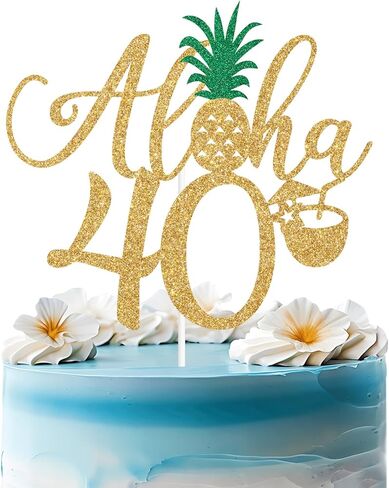 Gold Glitter Aloha 50 Cake Topper ، Hawaiian Happy 50th Cake Cake Decorations ، Summer Tropical Palm Leaves Flamingo Luau تحت عنوان 50 عيد ميلاد/ذكرى لحفلات الذكرى السنوية in Kuwait