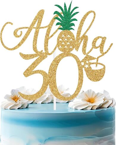 Gold Glitter Aloha 50 Cake Topper ، Hawaiian Happy 50th Cake Cake Decorations ، Summer Tropical Palm Leaves Flamingo Luau تحت عنوان 50 عيد ميلاد/ذكرى لحفلات الذكرى السنوية in Kuwait
