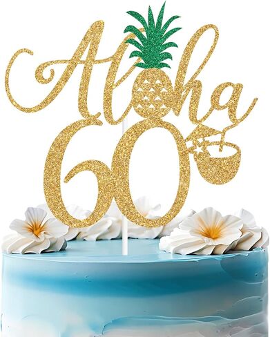 Gold Glitter Aloha 50 Cake Topper ، Hawaiian Happy 50th Cake Cake Decorations ، Summer Tropical Palm Leaves Flamingo Luau تحت عنوان 50 عيد ميلاد/ذكرى لحفلات الذكرى السنوية in Kuwait
