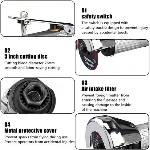 أداة قطع الهواء 3 بوصة، قاطع هواء عالي السرعة، مع 10 قطع عجلات قطع متعددة الوظائف، أدوات قطع هوائية 20000 دورة في الدقيقة للصلب والإينوكس والبلاستيك in Kuwait