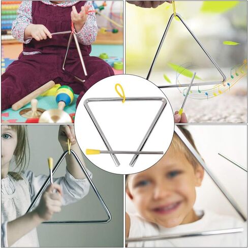 أداة فولاذية مثلثة موسيقية مقاس 6 بوصات مع شماعة مطاطية صفراء - جودة صوت نابضة بالحياة، تصميم متين لموسيقى الطفولة المبكرة وتعليم الإيقاع in Kuwait
