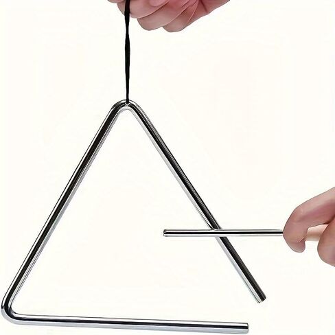 1 Set 3.94 Inch Steel Triangle Percussion Instrument with Beater Handheld Musical Rhythm Tool for Band Orchestra Classroom Practice Performance Party Wedding Gift Silver in Saudi Arabia