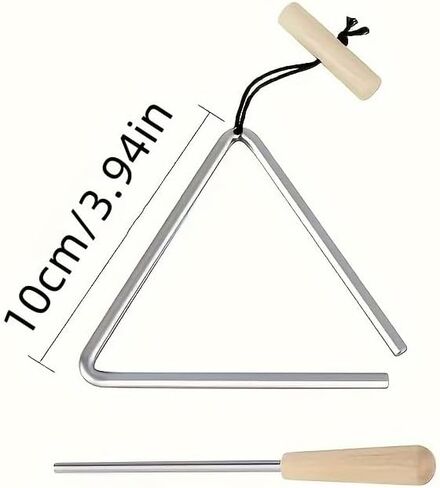 1 Set 3.94 Inch Steel Triangle Percussion Instrument with Beater Handheld Musical Rhythm Tool for Band Orchestra Classroom Practice Performance Party Wedding Gift Silver in Saudi Arabia