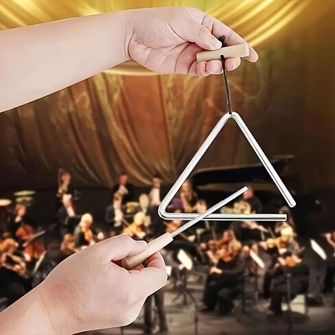 1 Set 3.94 Inch Steel Triangle Percussion Instrument with Beater Handheld Musical Rhythm Tool for Band Orchestra Classroom Practice Performance Party Wedding Gift Silver in Saudi Arabia