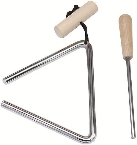 1 Set 3.94 Inch Steel Triangle Percussion Instrument with Beater Handheld Musical Rhythm Tool for Band Orchestra Classroom Practice Performance Party Wedding Gift Silver in Saudi Arabia