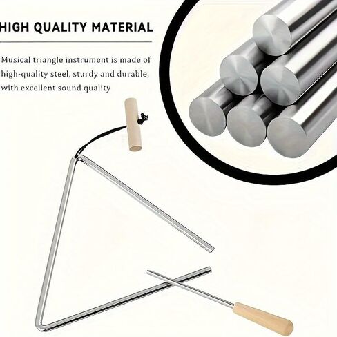 1 Set 3.94 Inch Steel Triangle Percussion Instrument with Beater Handheld Musical Rhythm Tool for Band Orchestra Classroom Practice Performance Party Wedding Gift Silver in Saudi Arabia
