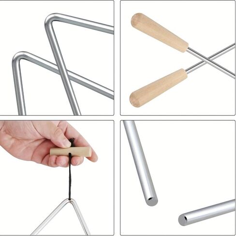 1 Set 3.94 Inch Steel Triangle Percussion Instrument with Beater Handheld Musical Rhythm Tool for Band Orchestra Classroom Practice Performance Party Wedding Gift Silver in Saudi Arabia