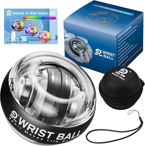 كرة تدريب المعصم، كرة جيروسكوبية لتمرين الساعد، بدء تلقائي، كرة جيروسكوبية لتقوية الأذرع والأصابع والعظام والعضلات (كرة معصم سوداء (بدون ضوء)) in Kuwait