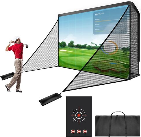 Golf Cage Net with Simulator Impact Screen Heavy Steel Frame with 2 Net Side Barriers HD Blank Impact Screen and Target Cloth Golf Simulators Enclosure for Home Indoor Outdoor in Saudi Arabia
