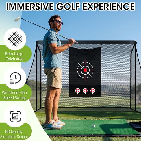 Golf Cage Net with Simulator Impact Screen Heavy Steel Frame with 2 Net Side Barriers HD Blank Impact Screen and Target Cloth Golf Simulators Enclosure for Home Indoor Outdoor in Saudi Arabia
