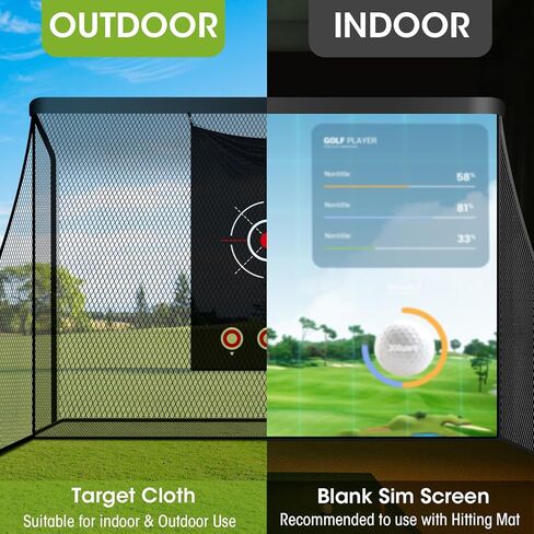 Golf Cage Net with Simulator Impact Screen Heavy Steel Frame with 2 Net Side Barriers HD Blank Impact Screen and Target Cloth Golf Simulators Enclosure for Home Indoor Outdoor in Saudi Arabia