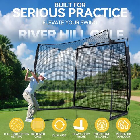 Golf Hitting Net with Impact Screen, Golf Cage, Golf Simulator Enclosure w/Hitting Mat, Target Cloth, Side Nets for Chipping Driving Equipment for Home Indoor Outdoor Backyard & Garage in Kuwait