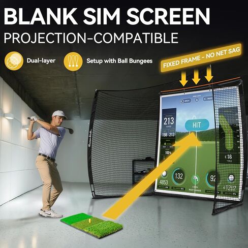 Golf Hitting Net with Impact Screen, Golf Cage, Golf Simulator Enclosure w/Hitting Mat, Target Cloth, Side Nets for Chipping Driving Equipment for Home Indoor Outdoor Backyard & Garage in Kuwait