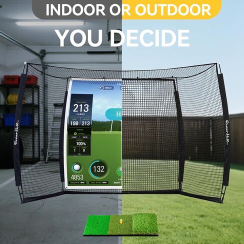 Golf Hitting Net with Impact Screen, Golf Cage, Golf Simulator Enclosure w/Hitting Mat, Target Cloth, Side Nets for Chipping Driving Equipment for Home Indoor Outdoor Backyard & Garage in Kuwait