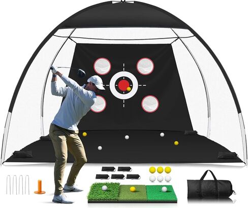 10x7FT Golf Net with Tri-Turf Mat, Indoor Outdoor Golf Hitting Net for Backyard Driving Chipping Training Swing, Ideal Golf Gifts for Men, Dad, Golfer in Saudi Arabia
