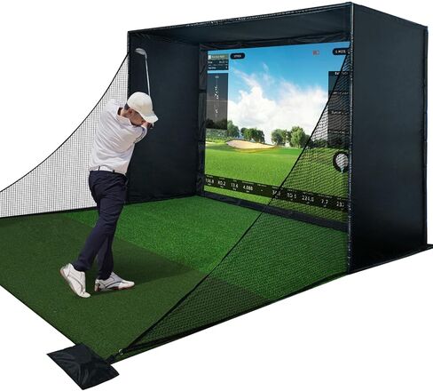 Golf Simulator Enclosure Kit with Premium HD Impact Screen, Full Safety Padding & Blackout Curtain, Home Golf Sim Setup Compatible with Launch Monitors, Indoor Cage Net Golfing Accessories in Saudi Arabia